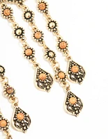 Antique Gold Orange Circle Drop Earrings