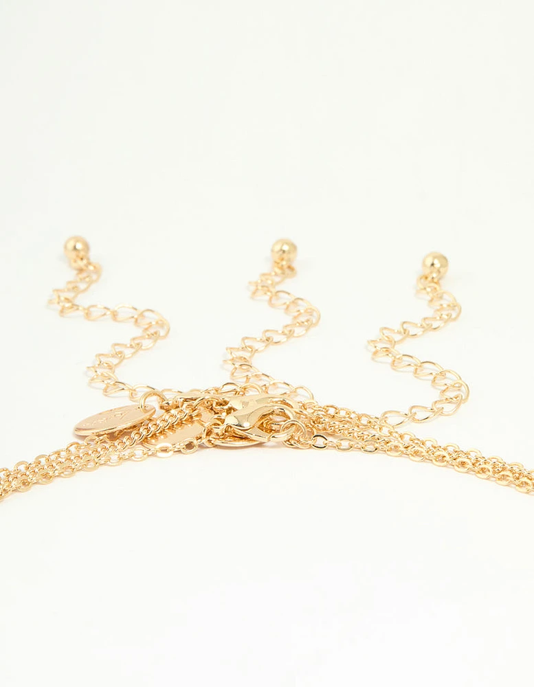 Gold Enamel Heart Rose & Cross Layered Necklace
