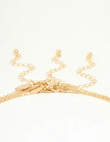 Gold Enamel Heart Rose & Cross Layered Necklace