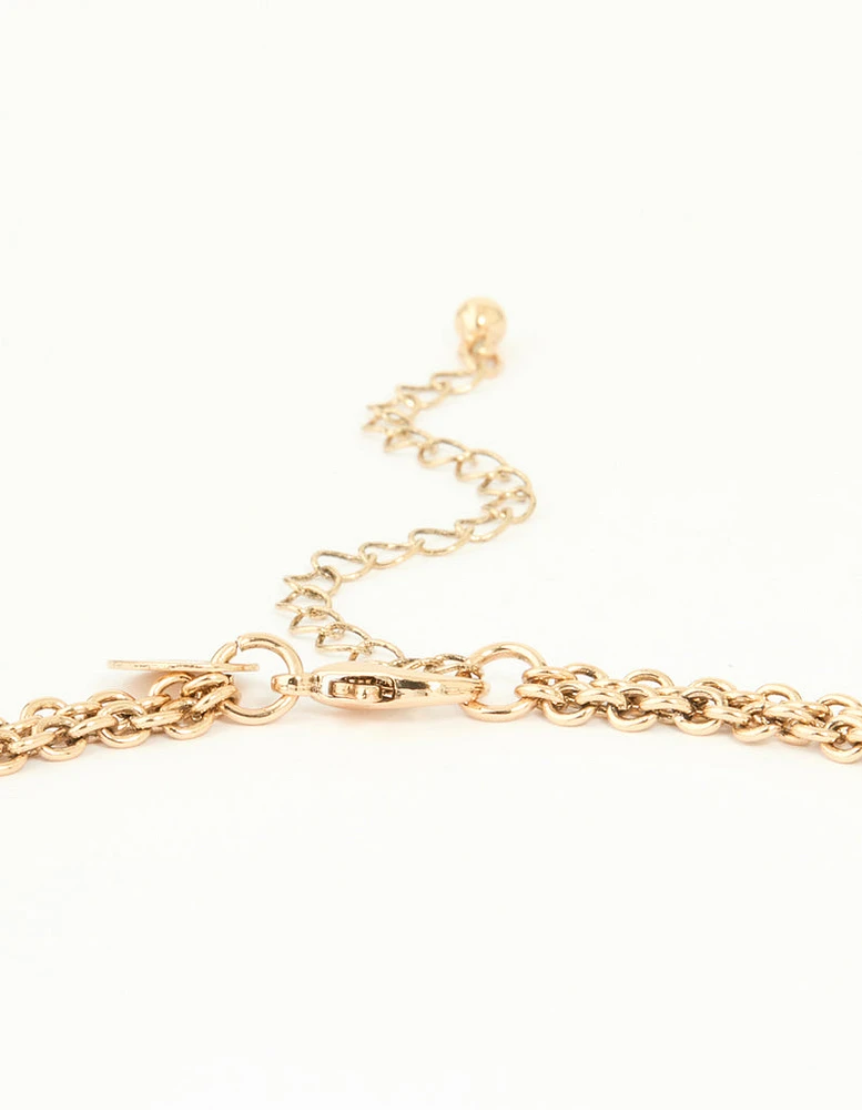 Antique Gold Textured Brown Circle Disc Layered Necklace