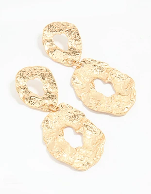 Gold Hammered Circle Drop Earrings