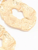 Gold Hammered Circle Drop Earrings