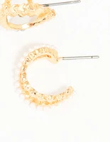 Gold Pearl Twisted Mini Huggie Earrings