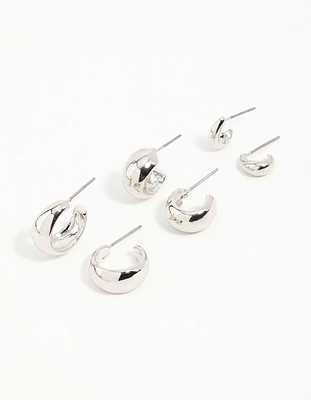 Silver Graduating Simple Hoop Earrings 3-Pack