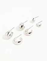 Silver Graduating Simple Hoop Earrings 3-Pack