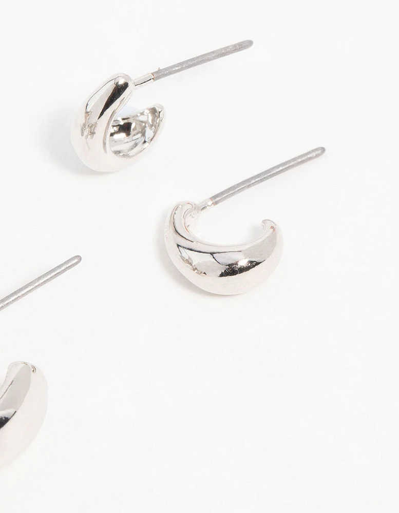 Silver Graduating Simple Hoop Earrings 3-Pack