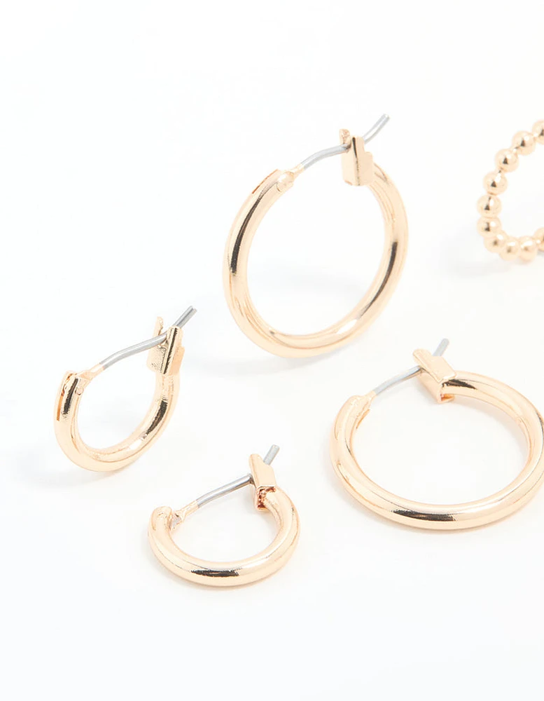 Gold Sleek & Bubble Hoop Earrings 3-Pack
