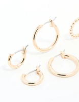 Gold Sleek & Bubble Hoop Earrings 3-Pack
