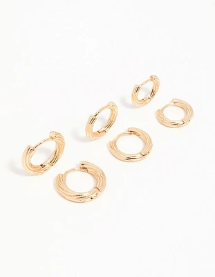 Antique Gold Graduating Twisted Hoop Earrings 3-Pack