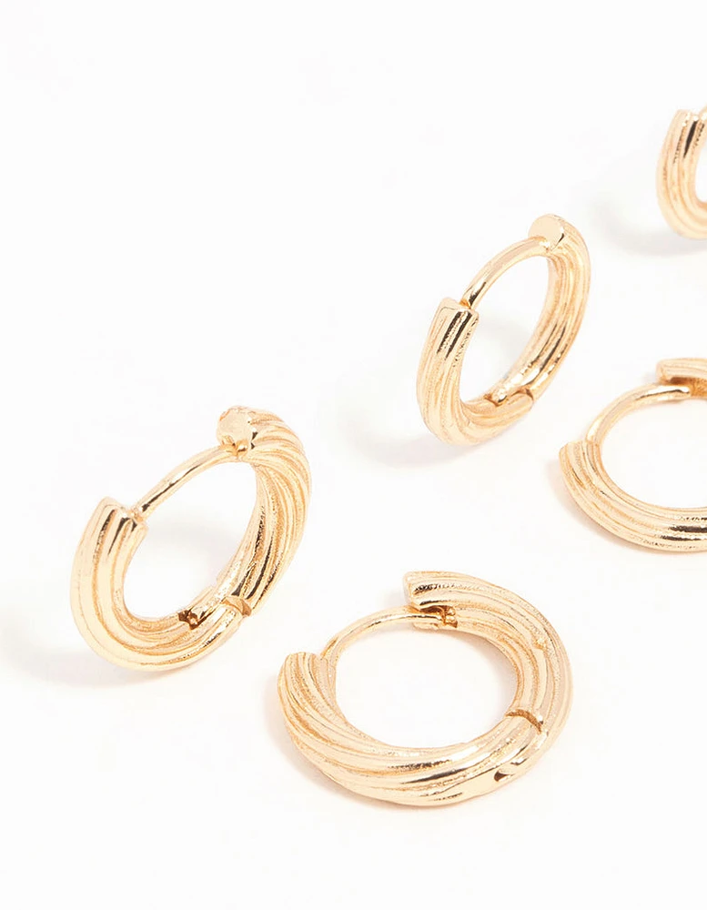 Antique Gold Graduating Twisted Hoop Earrings 3-Pack