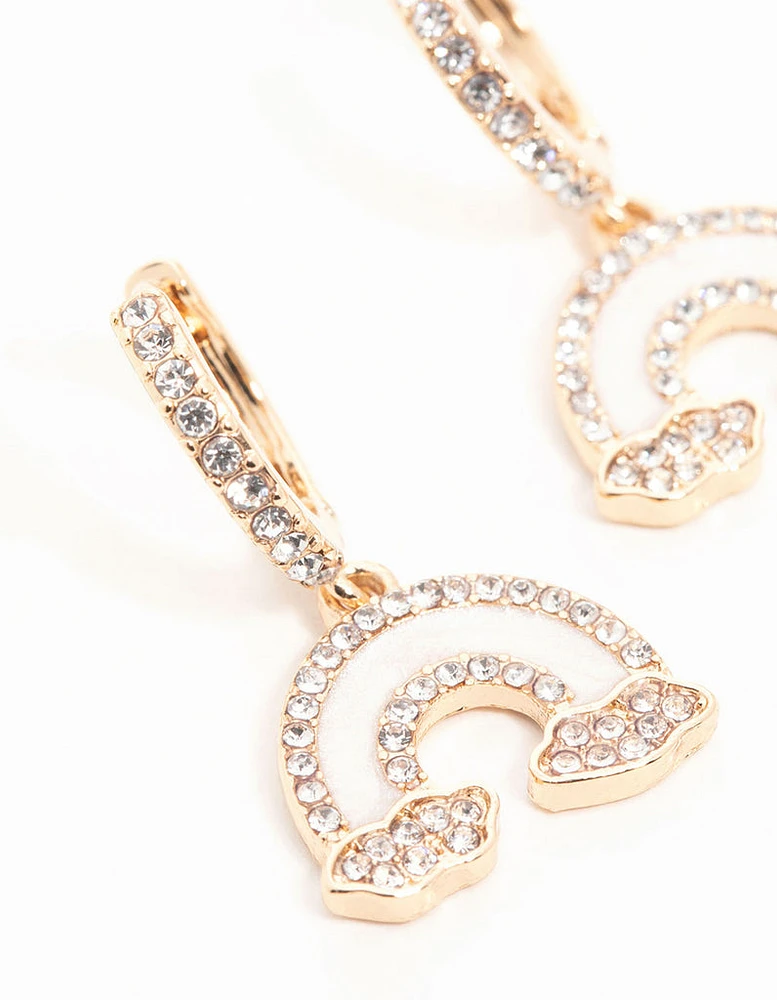 Gold Diamante Rainbow Cloud Huggie Earrings