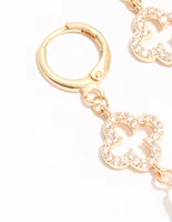 Gold Diamante Pearl Floral Huggie Earrings
