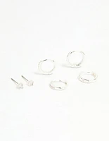 Silver Cubic Zirconia Celestial & Classic Huggie Earrings 3-Pack