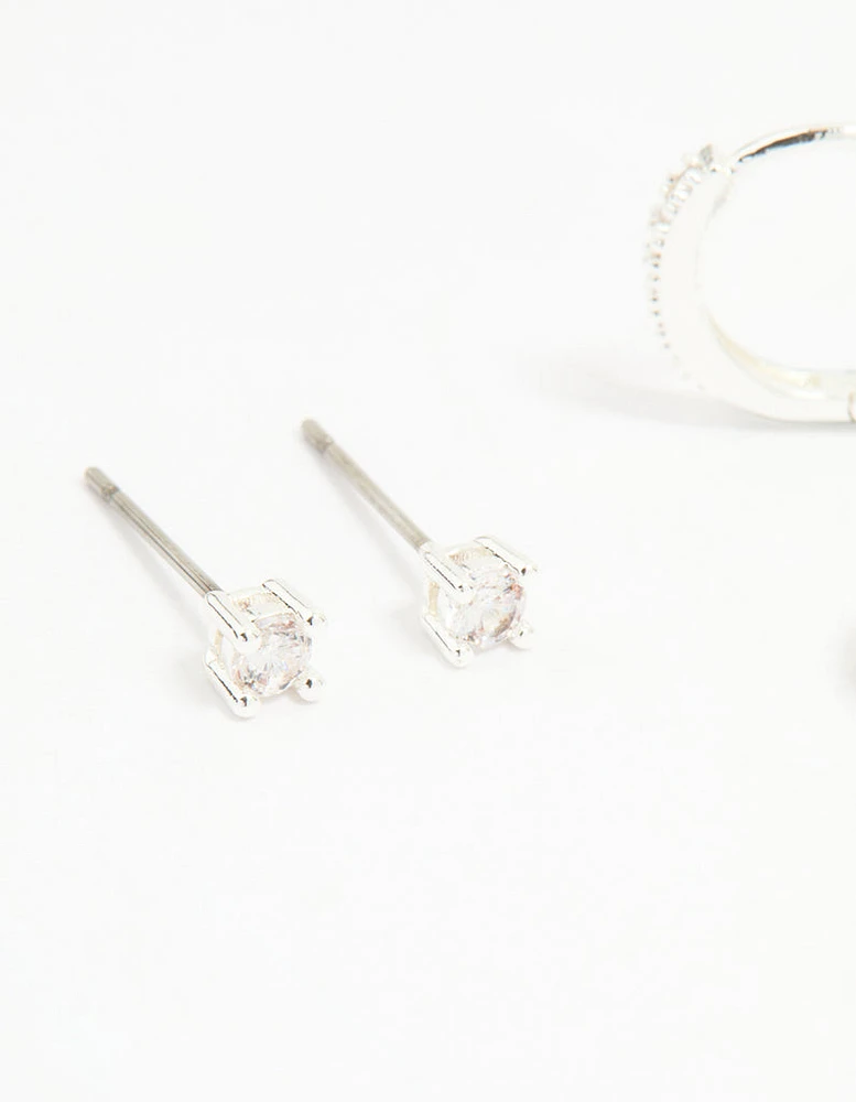 Silver Cubic Zirconia Celestial & Classic Huggie Earrings 3-Pack