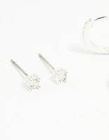 Silver Cubic Zirconia Celestial & Classic Huggie Earrings 3-Pack