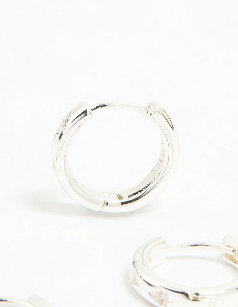 Silver Cubic Zirconia Celestial & Classic Huggie Earrings 3-Pack