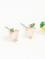 Gold Enamel Mixed Fruit Stud Earrings 3-Pack