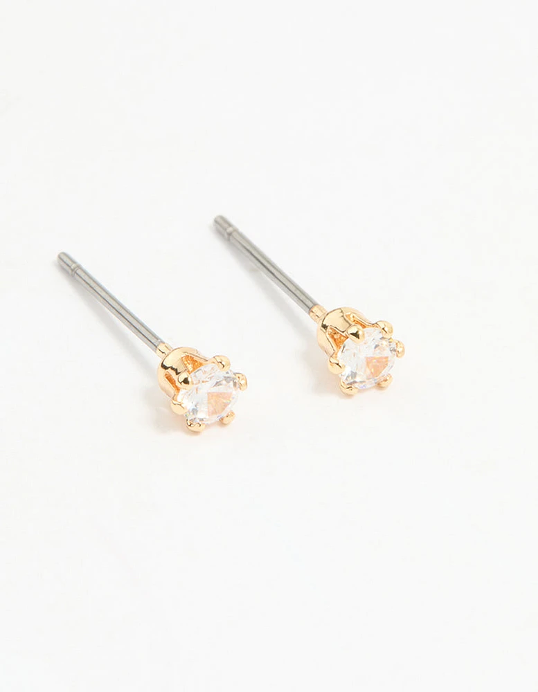 Gold Cubic Zirconia Chain & Stud Earrings 3-Pack