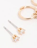 Gold Cubic Zirconia Huggie & Stud Earrings 3-Pack
