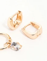 Gold Cubic Zirconia Huggie & Stud Earrings 3-Pack