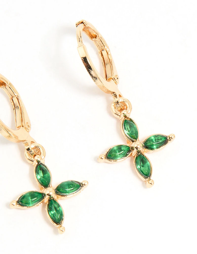Gold Green Diamante Butterfly & Cross Mixed Stud Earrings 3-Pack
