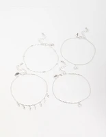Antique Silver Leaf & Station Anklets 4-Pack
