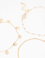 Gold Pearl Disc & Twisted Anklets 3-Pack