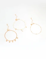 Gold Shell & Fish Charm Anklets 3-Pack