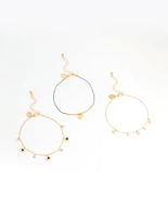 Gold Evil Eye & Coin Chain Anklets 3-Pack