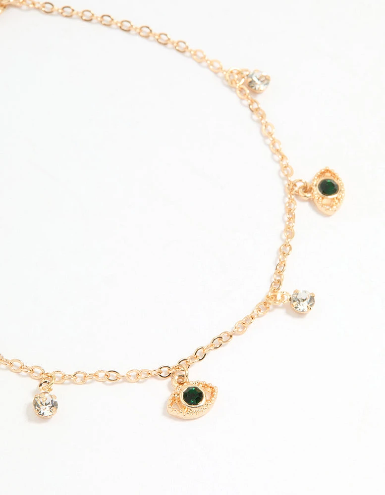 Gold Evil Eye & Coin Chain Anklets 3-Pack