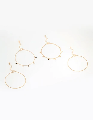 Gold Enamel Flower & Twisted Anklets 4-Pack