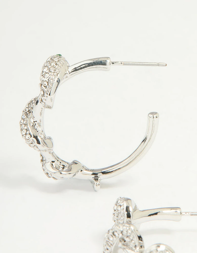 Silver Diamante Snake Hoop Earrings