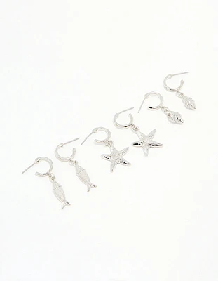 Silver Starfish & Shell Earrings 3-Pack