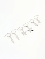 Silver Starfish & Shell Earrings 3-Pack