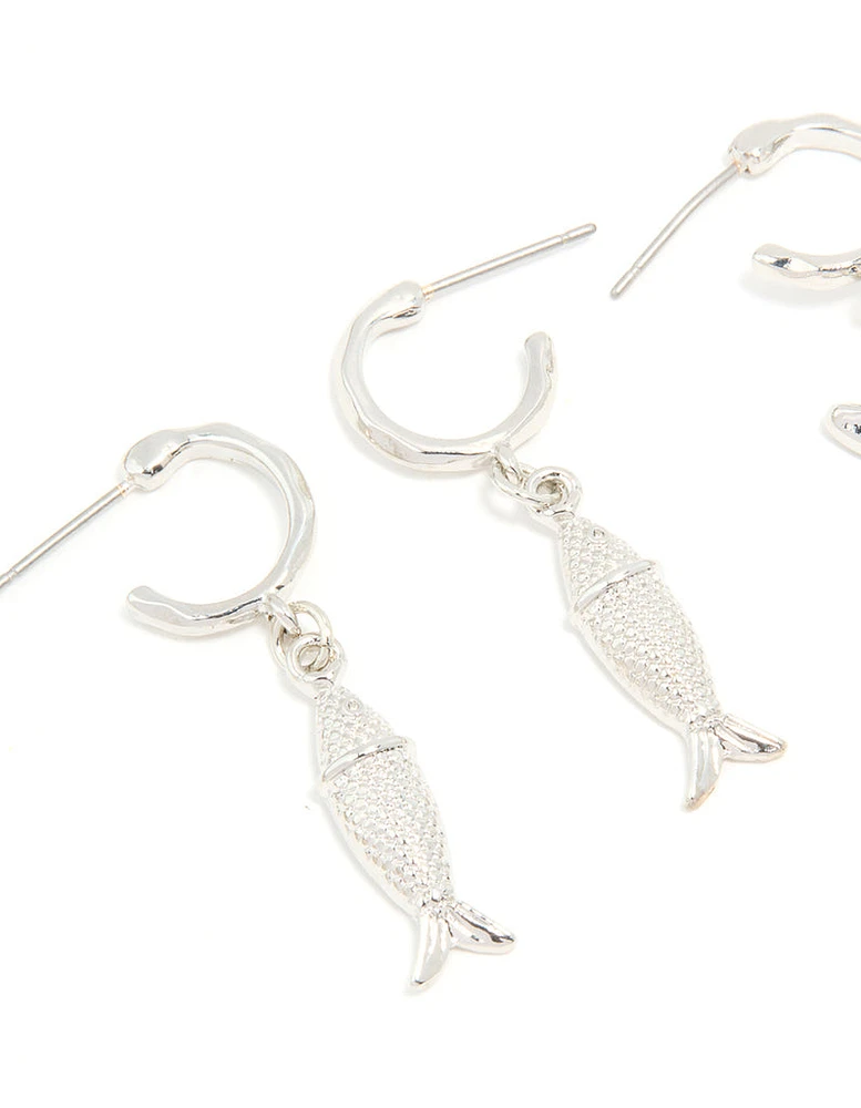 Silver Starfish & Shell Earrings 3-Pack