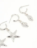 Silver Starfish & Shell Earrings 3-Pack