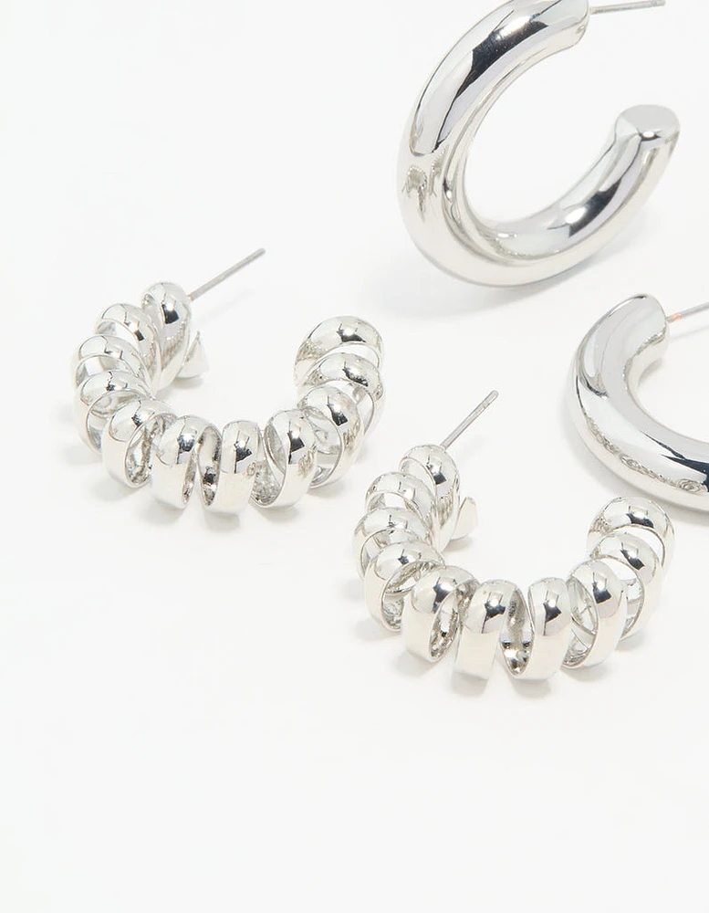 Silver Chunky & Braided Hoop Earrings 3-Pack