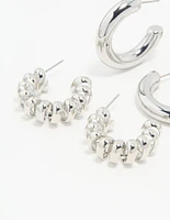 Silver Chunky & Braided Hoop Earrings 3-Pack