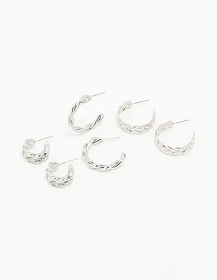 Silver Braided Hoop Earrings 3-Pack
