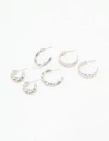 Silver Braided Hoop Earrings 3-Pack