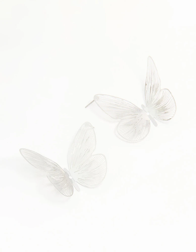 Silver Large Butterfly Stud Earrings