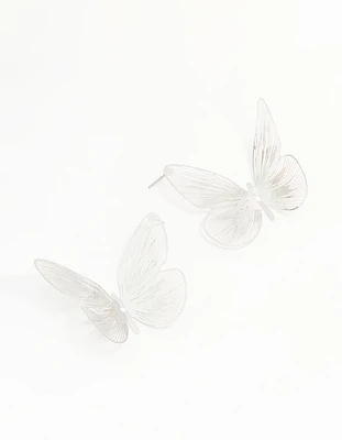 Silver Large Butterfly Stud Earrings