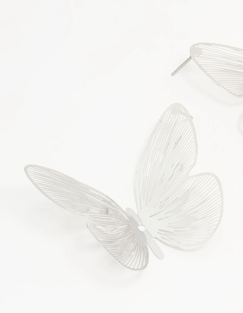 Silver Large Butterfly Stud Earrings
