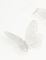 Silver Large Butterfly Stud Earrings
