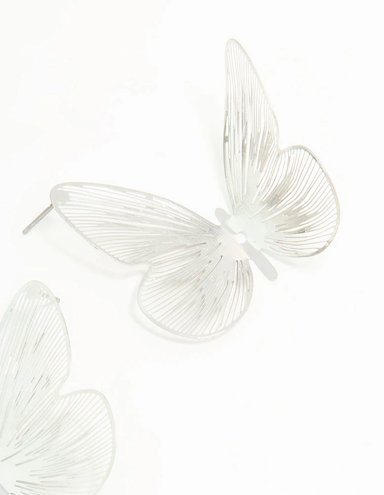 Silver Large Butterfly Stud Earrings