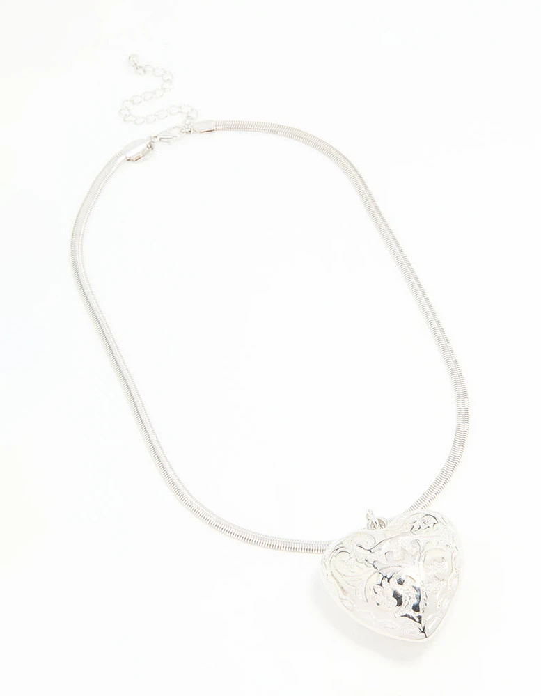 Silver Mega Heart Chain Necklace
