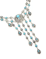 Antique Silver Turquoise Molten Layered Drop Necklace
