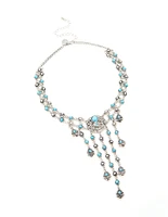 Antique Silver Turquoise Molten Layered Drop Necklace