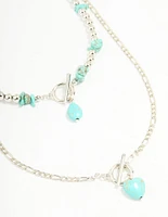 Antique Silver Turquoise T-Bar Heart Layered Necklace
