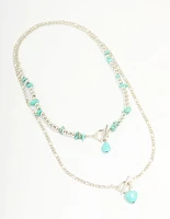 Antique Silver Turquoise T-Bar Heart Layered Necklace